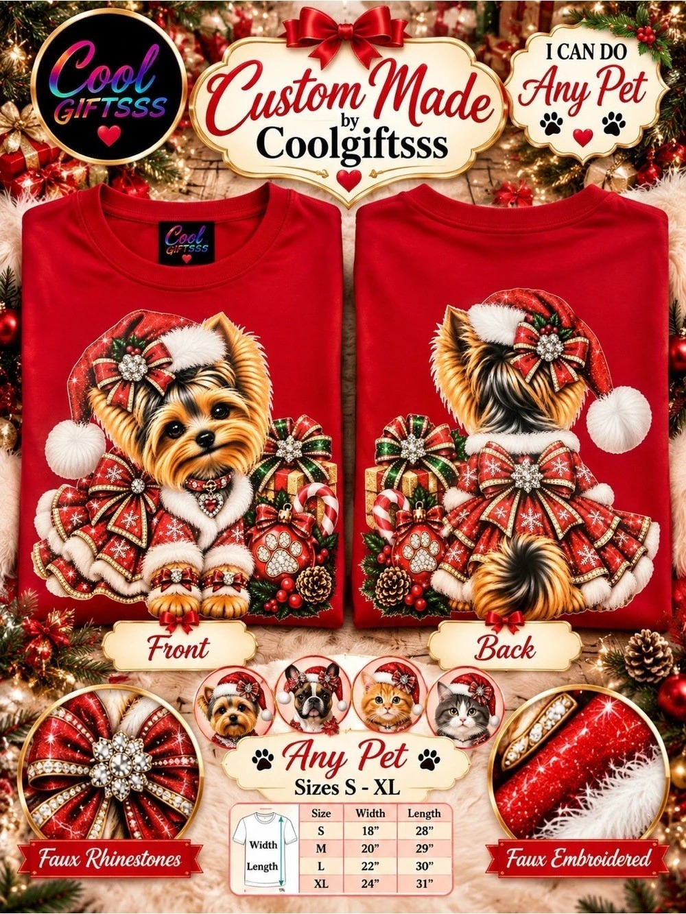 Custom Pet Christmas Shirt | Any Pet | Made to Order Sizes S-XL New Yorkie dog,
